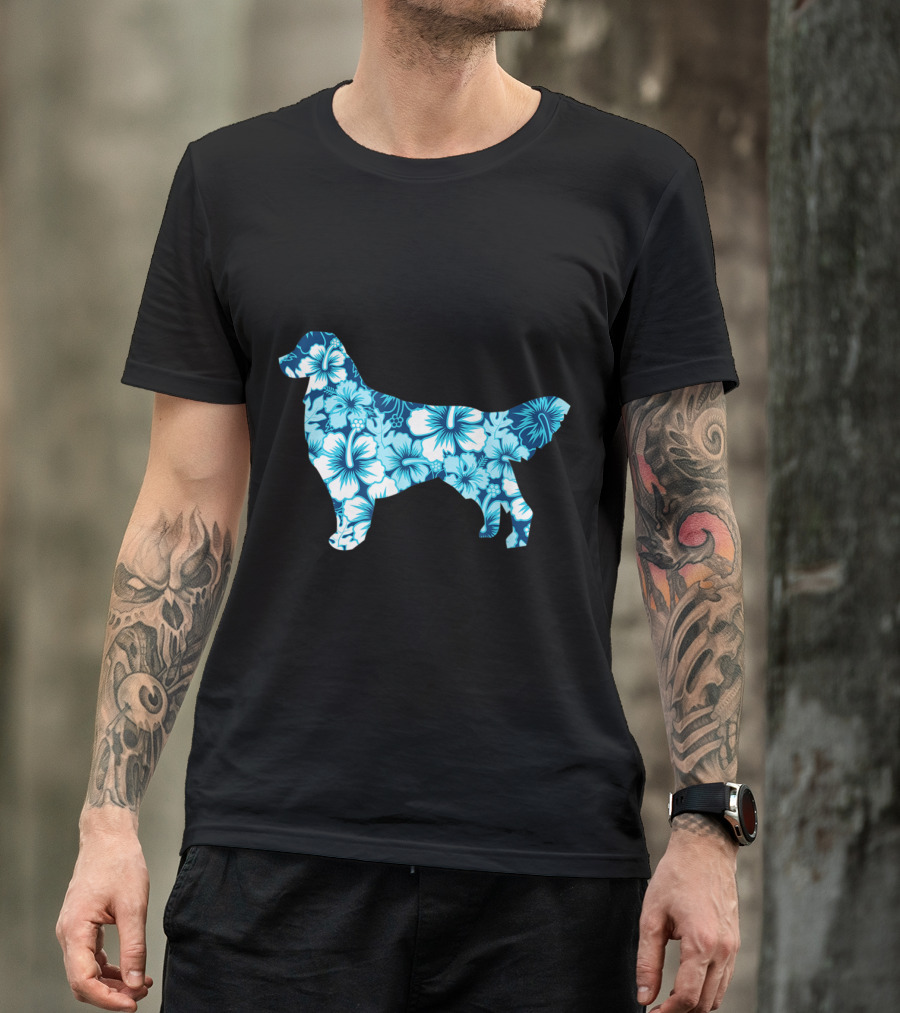 Golden Retriever Aloha Dog Silhouet Floral Hibiscus T-Shirt