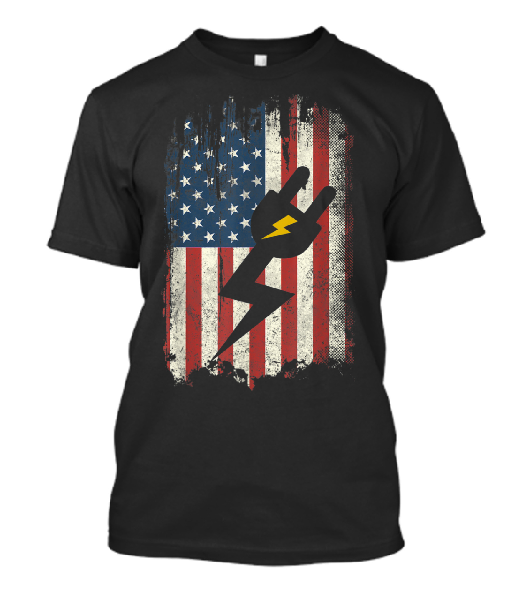 Electrician American Flag With Lightning Bolt Plug T-Shirt