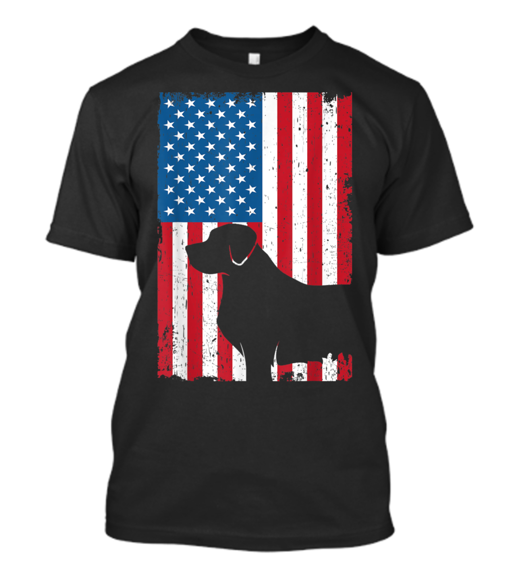 Golden Retriever Silhouette On Vintage American Flag Patriotic T-Shirt