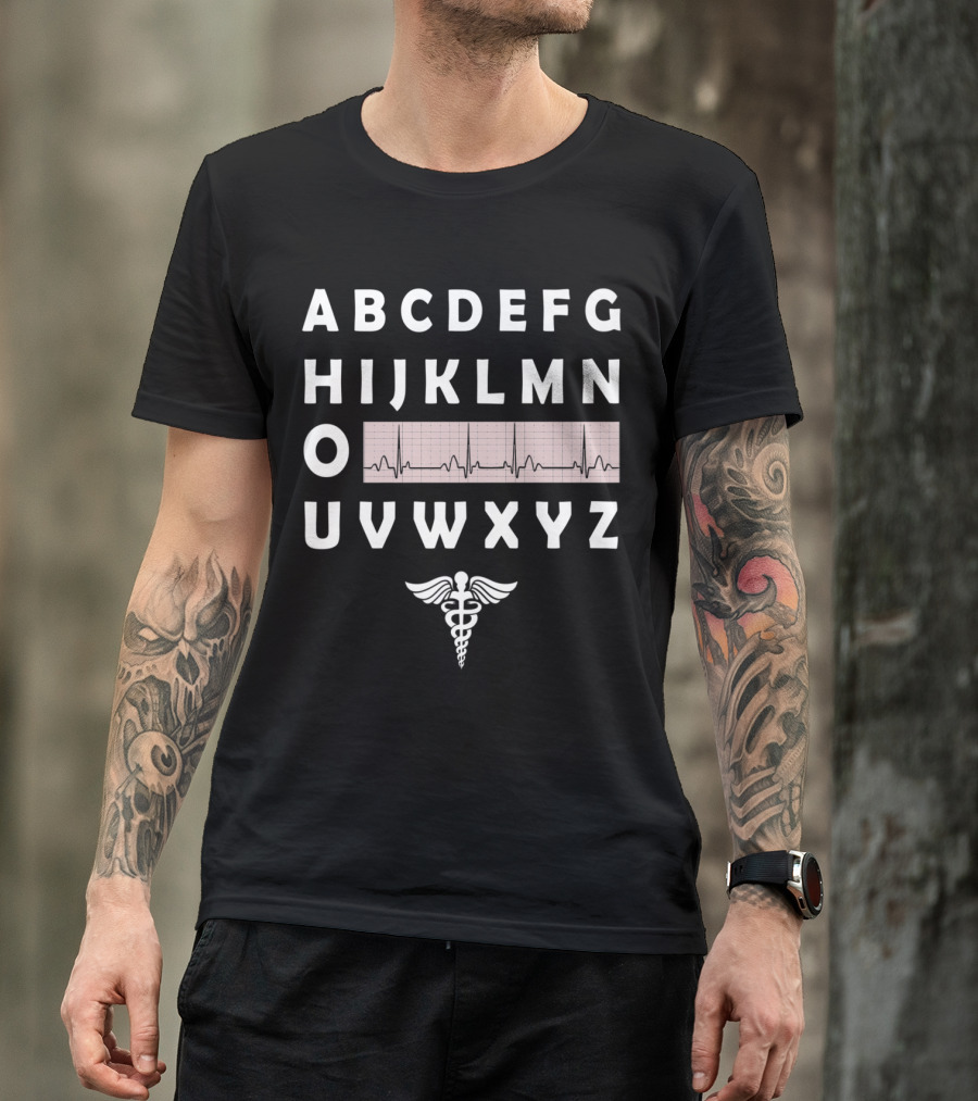 Alphabet ECG Heartbeat Nurse Caduceus Symbol Funny EKG Nurse ECG Nurse Elect T-Shirt