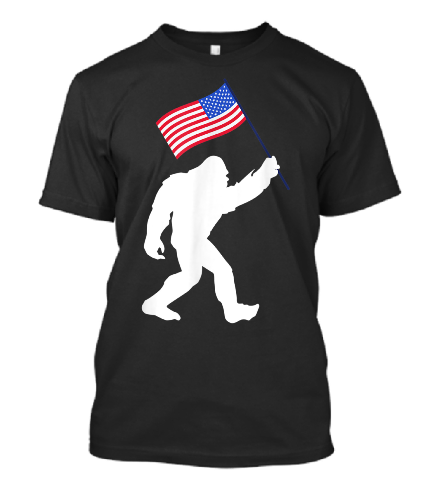 Patriotic Bigfoot Silhouette Carrying American Flag T-Shirt