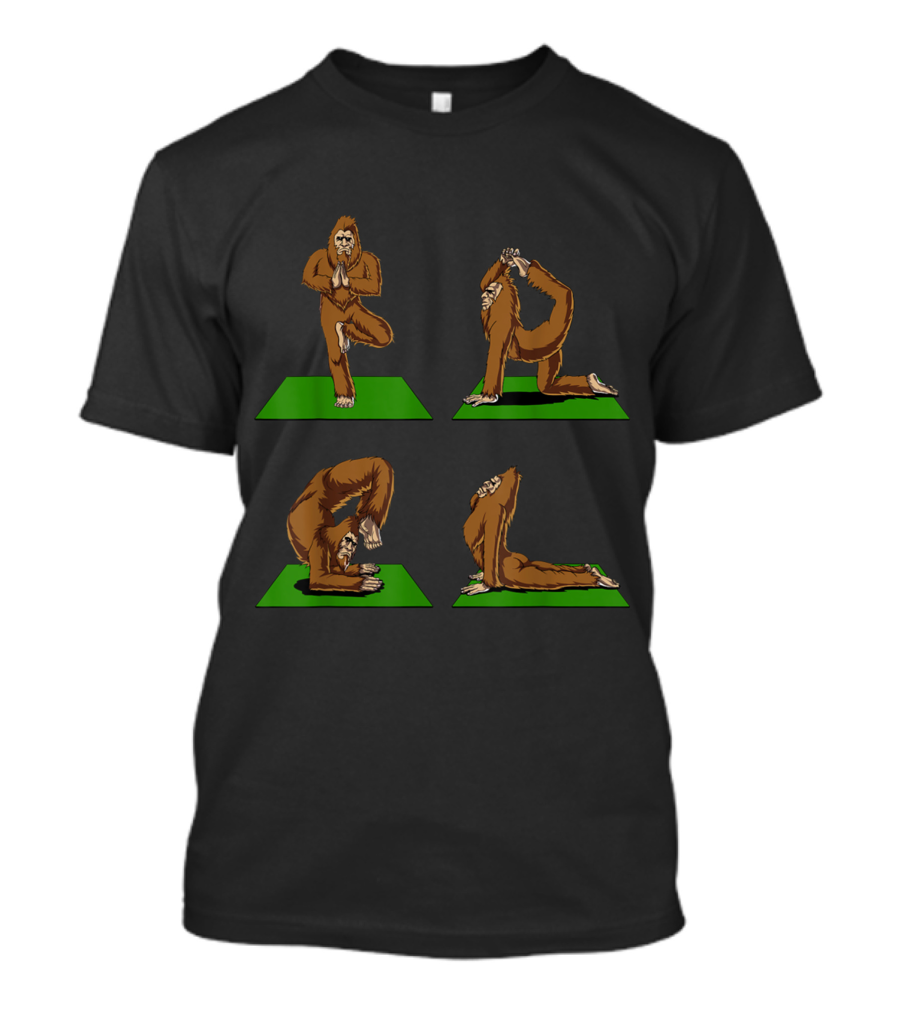 Bigfoot Zen Yoga Poses Workout Featuring Sasquatch In Various Yoga Positions T-Shirt
