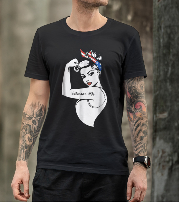 Veteran Wife Rosie The Riveter Style Patriotic Bandana T-Shirt
