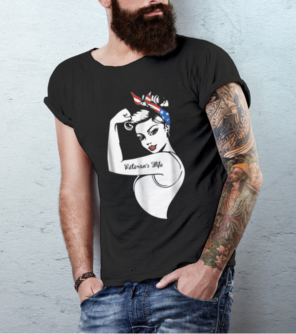 Veteran Wife Rosie The Riveter Style Patriotic Bandana T-Shirt