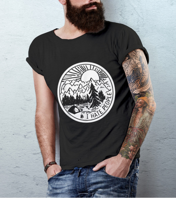 I Hate People Love Camping Nature Mountains Tent Forest Sun T-Shirt