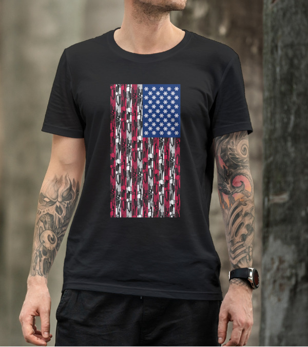 American Cooking Flag With Kitchen Utensil Stripes And Chef Icons T-Shirt