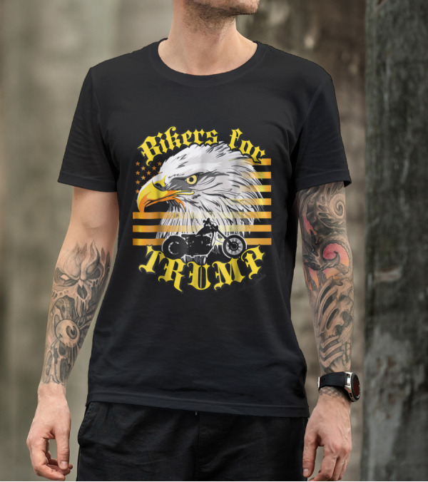 Bikers For Trump Gold Flag Eagle 202 Patriotic Motorcycle T-Shirt