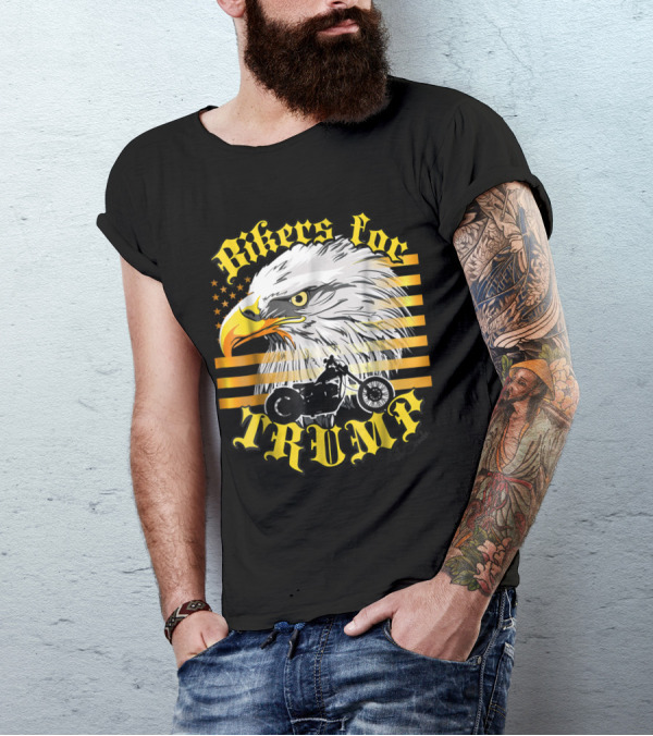 Bikers For Trump Gold Flag Eagle 202 Patriotic Motorcycle T-Shirt