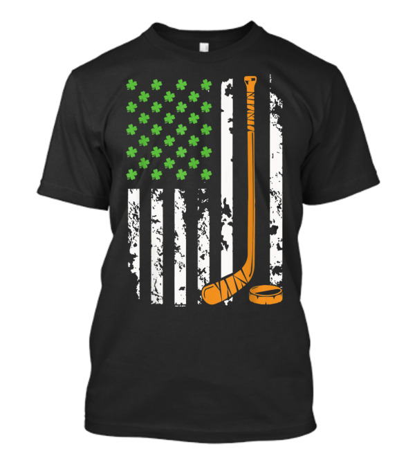 Irish American Flag With Shamrocks And Hockey Stick Stripes T-Shirt
