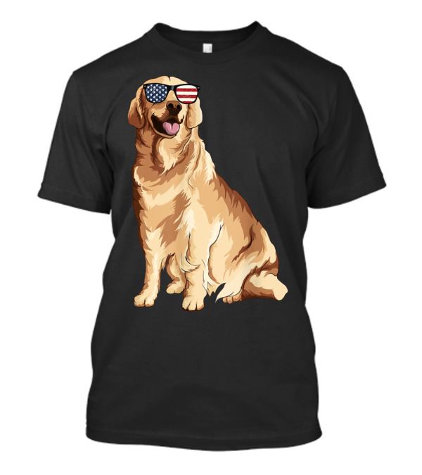 Golden Retriever Wearing American Flag Sunglasses Patriotic Dog T-Shirt