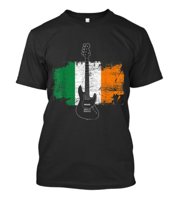 Irish Bass Guitar With Distressed Ireland Flag Background T-Shirt