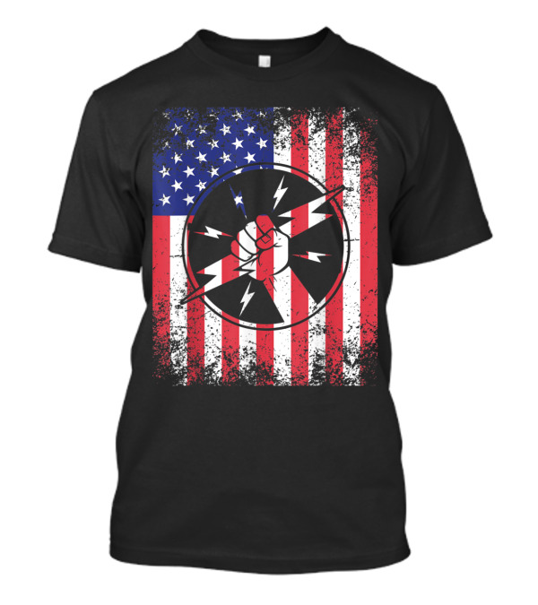 USA Flag Patriotic Electrician Dad With Lightning Fist T-Shirt