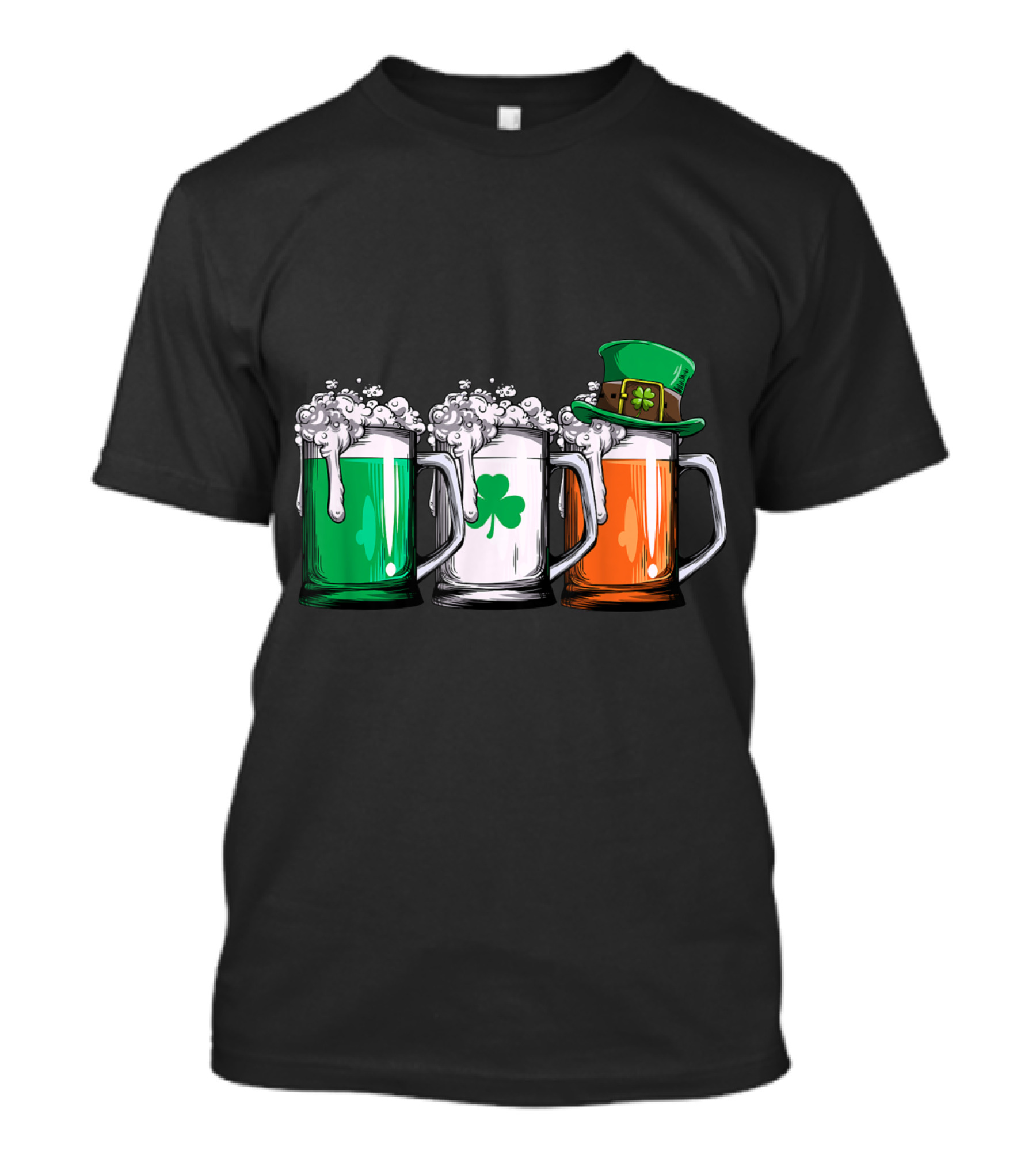 Irish Beer Mugs With Leprechaun Hat And Ireland Flag Colors T-Shirt