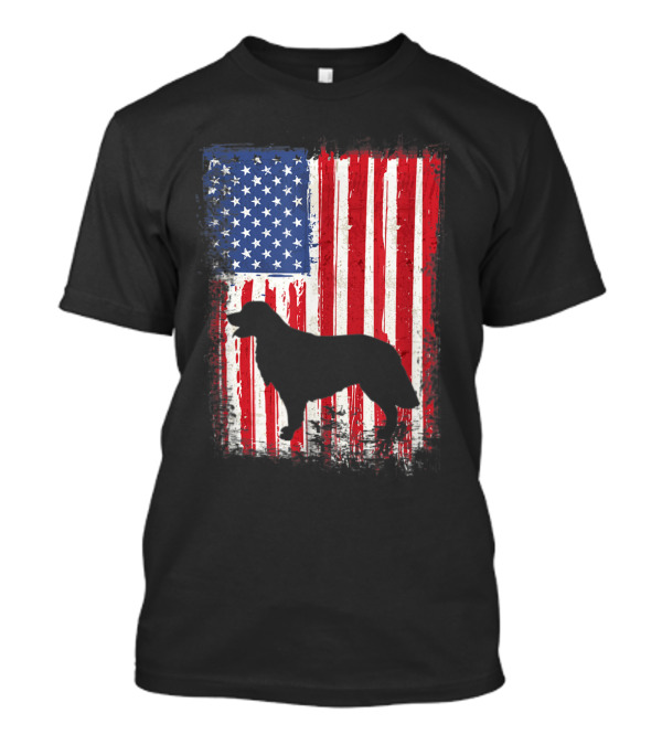 Golden Retriever Silhouette With American Flag USA Patriotic T-Shirt