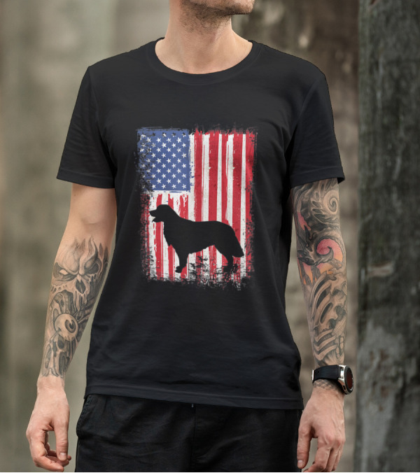 Golden Retriever Silhouette With American Flag USA Patriotic T-Shirt