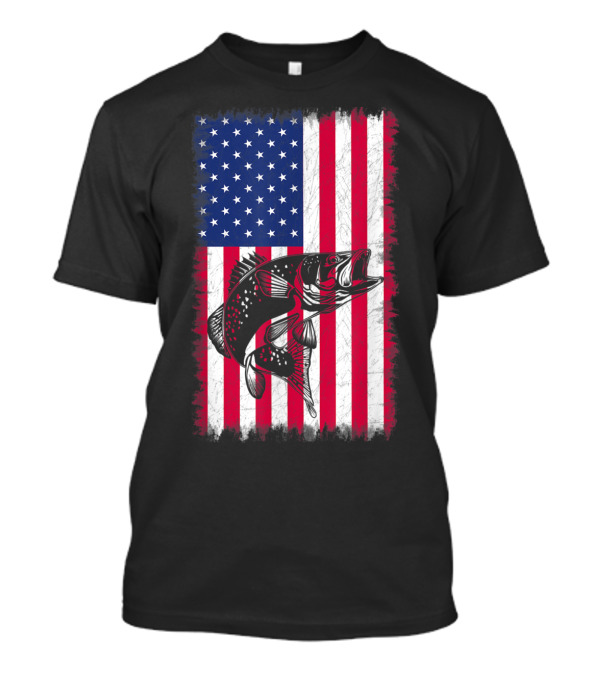 Patriotic American Flag With Fish Silhouette For Fisherman Enthusiasts T-Shirt