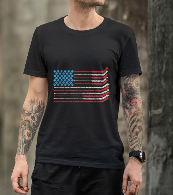 American Flag Patriotic Hockey Sticks 4th Of July T-Shirt