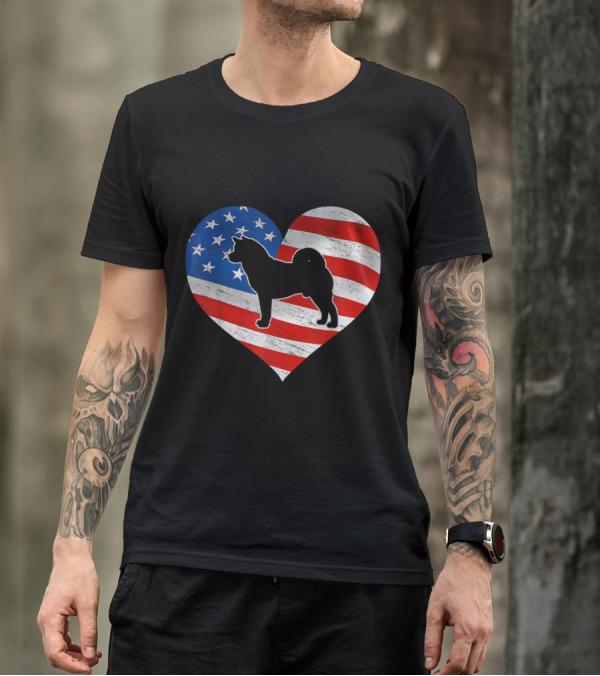 American Flag Heart Akita T-Shirt