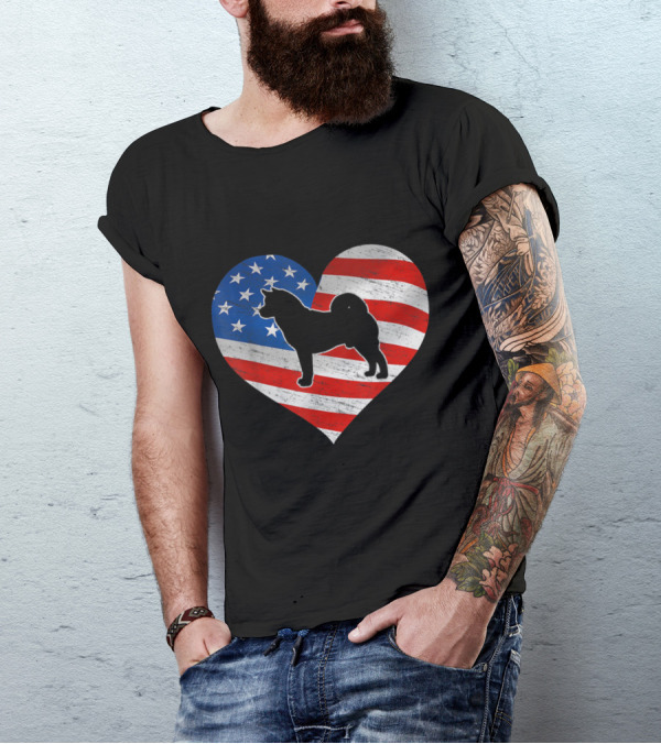 American Flag Heart Akita T-Shirt