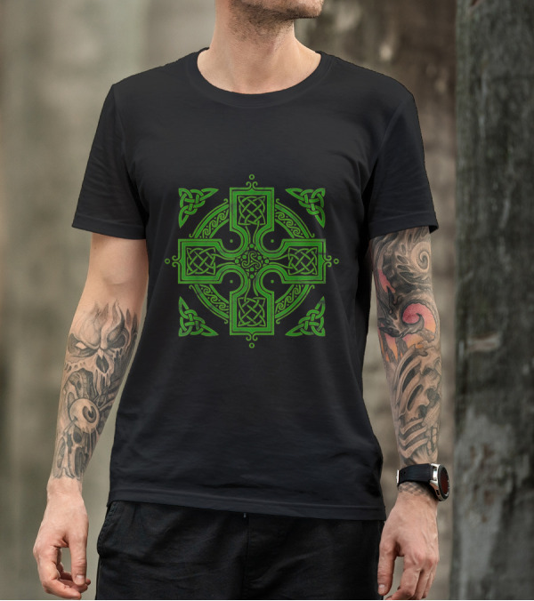 Celtic Knots Green Irish Christian Cross T-Shirt