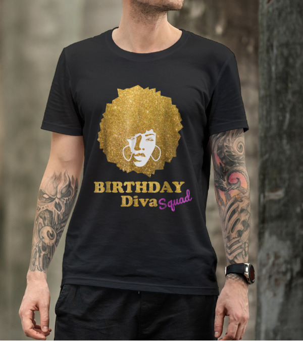 BIRTHDAY Diva Squad Glitter Afro T-Shirt