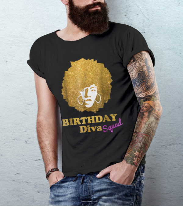 BIRTHDAY Diva Squad Glitter Afro T-Shirt