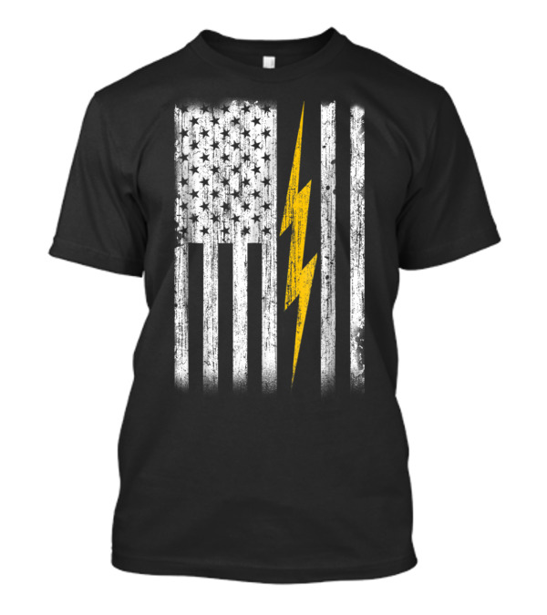 American Flag Electrician Lightning Bolt T-Shirt