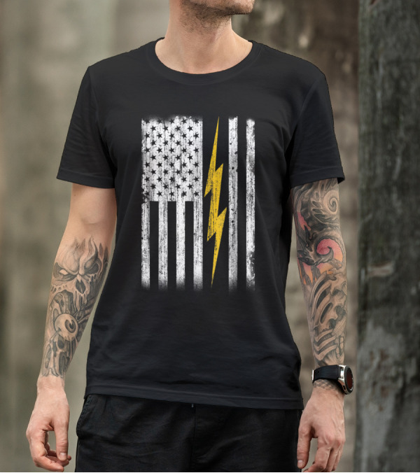 American Flag Electrician Lightning Bolt T-Shirt
