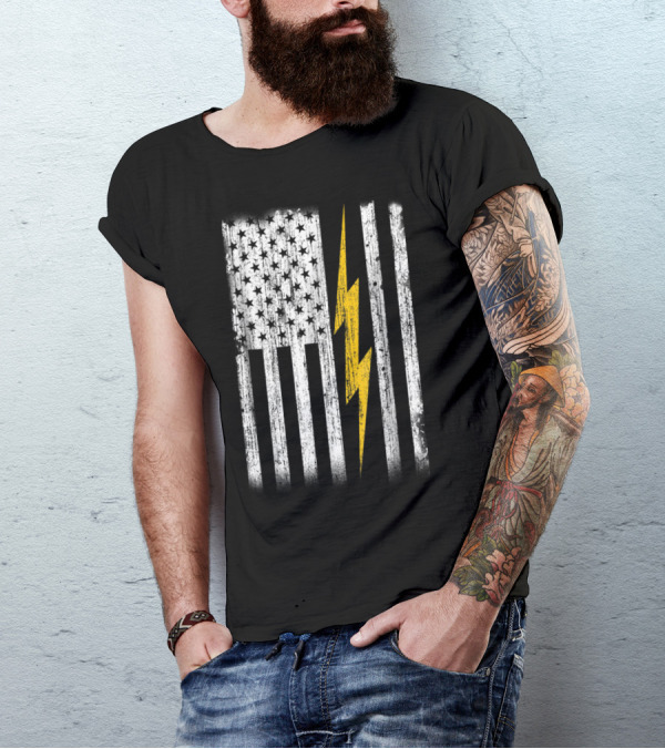 American Flag Electrician Lightning Bolt T-Shirt