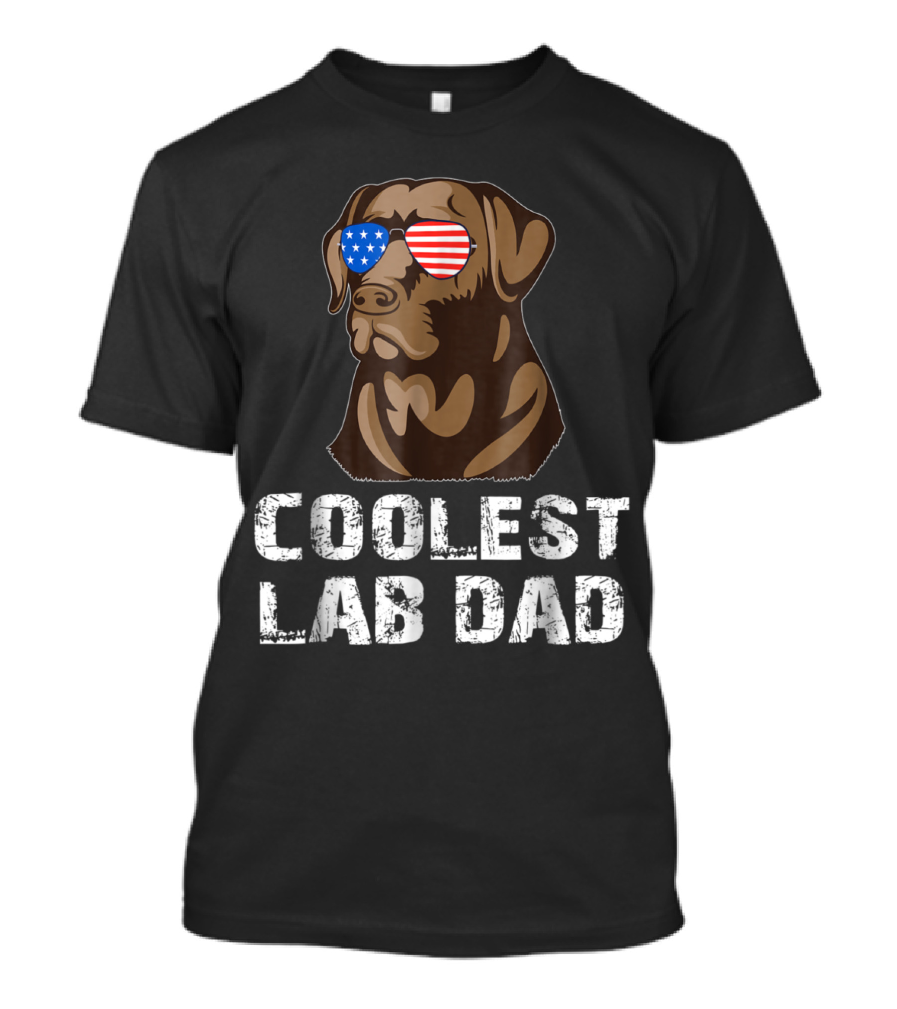 Coolest Lab Dad Chocolate Labrador With American Flag Sunglasses T-Shirt