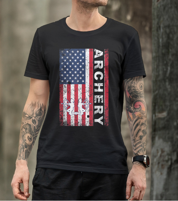 American Flag Archery Archer USA Bow Hunter T-Shirt