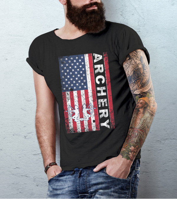 American Flag Archery Archer USA Bow Hunter T-Shirt