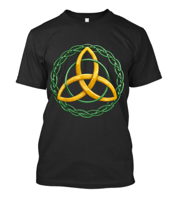 Irish Celtic Trinity Knot Green And Gold Interwoven T-Shirt