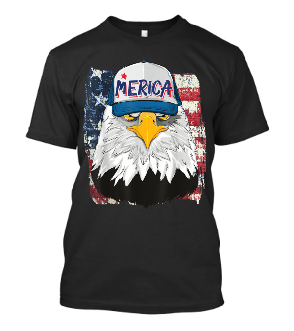 Merica Bald Eagle Hat American Flag Background T-Shirt