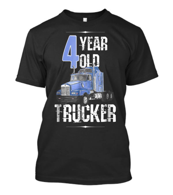 4 Year Old Trucker Blue Semi Truck Birthday T-Shirt