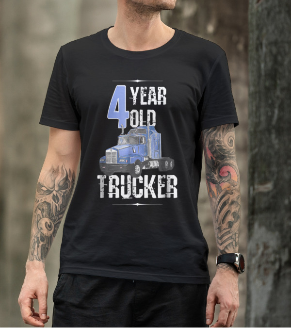 4 Year Old Trucker Blue Semi Truck Birthday T-Shirt