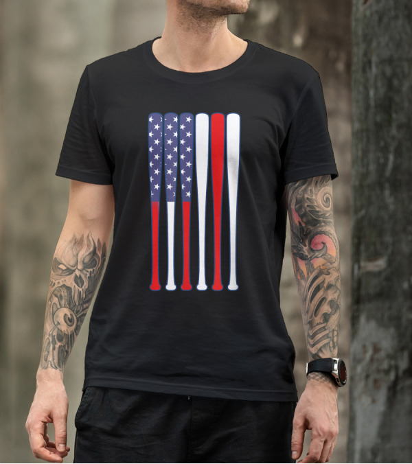 American Flag Stars And Stripes Baseball Dad T-Shirt