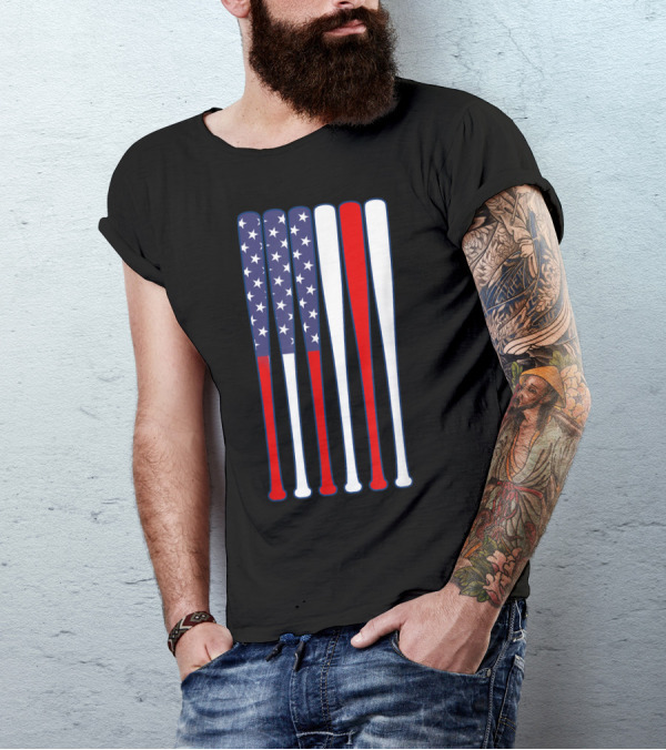 American Flag Stars And Stripes Baseball Dad T-Shirt