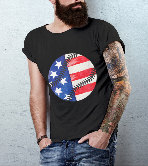 American Flag Baseball Stitching Stars And Stripes Patriotic T-Shirt