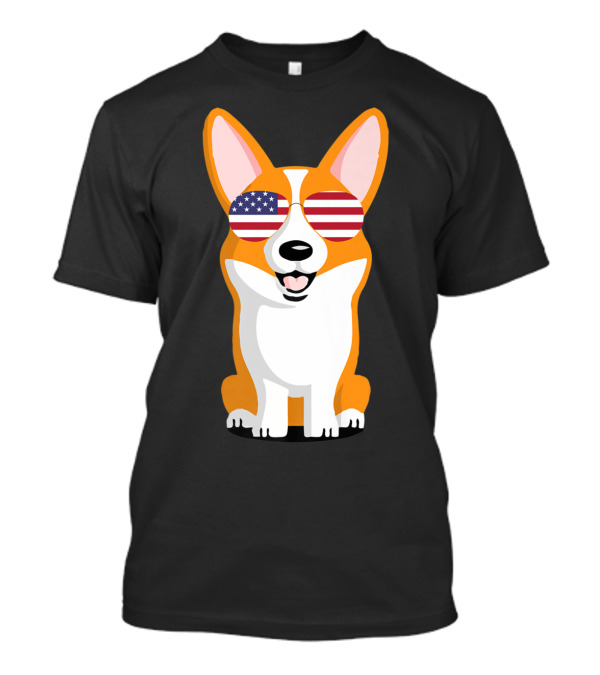 Corgi Wearing American Flag Sunglasses Patriotic T-Shirt