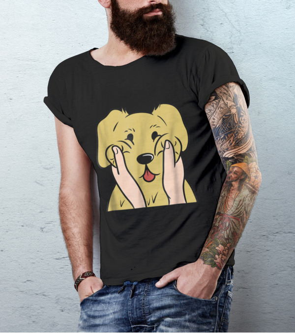 Golden Retriever Chubby Cheeks Cute Face Hands Playful Puppy T-Shirt