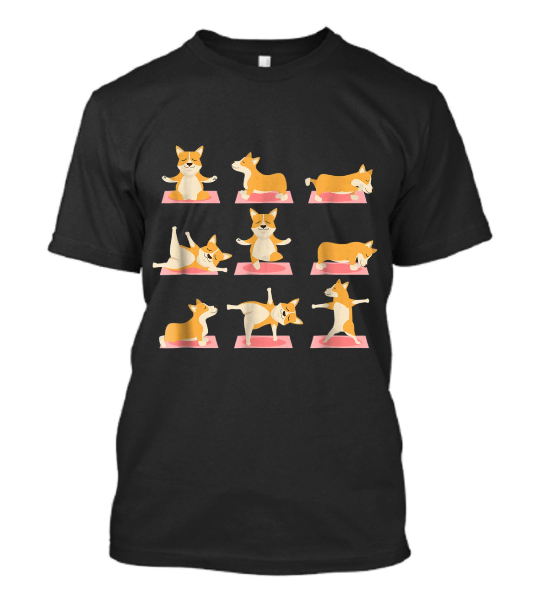 Corgi Yoga Poses Collection Dog On Mat Exercise Routine T-Shirt