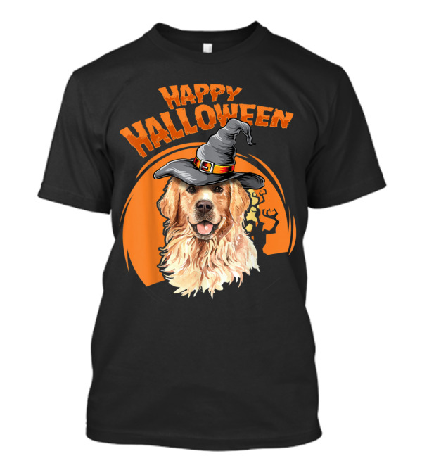Happy Halloween Golden Retriever Wizard Hat Pumpkin T-Shirt