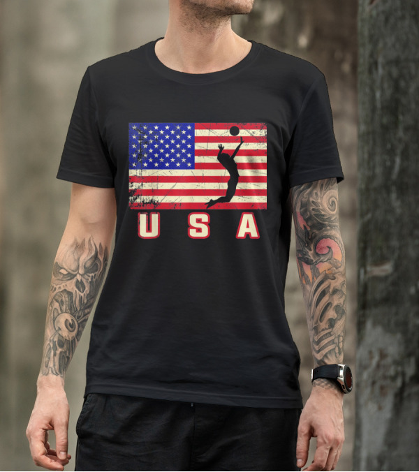 USA American Flag Volleyball Player Team T-Shirt
