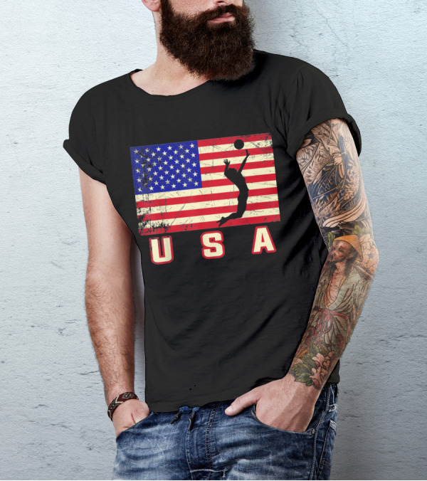 USA American Flag Volleyball Player Team T-Shirt