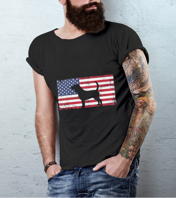 Beagle Silhouette On American Flag Patriotic Dog Lover 4th Of July T-Shirt