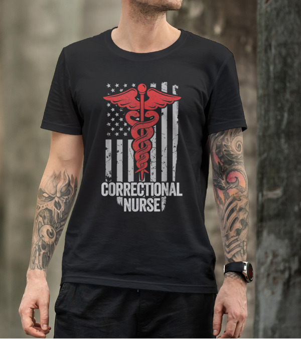 Correctional Nurse American Flag Caduceus T-Shirt