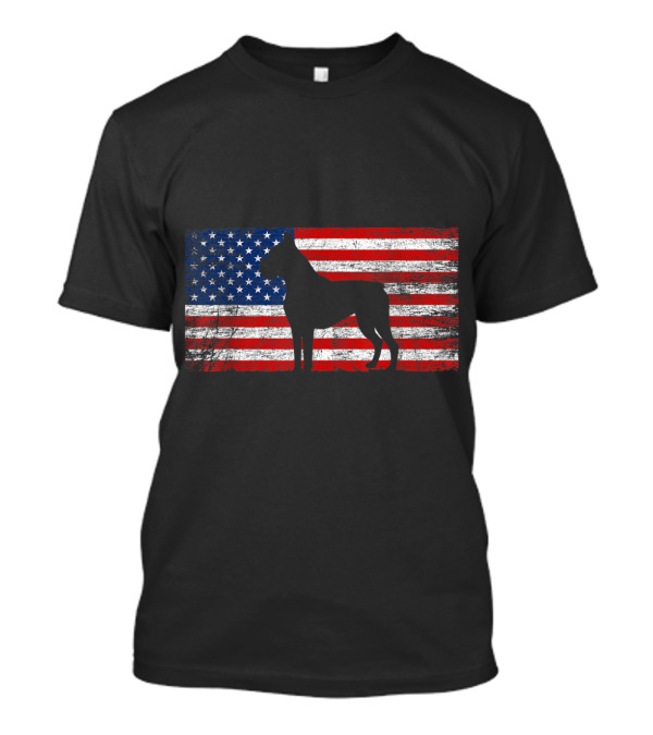 Boxer Dog Silhouette With American Flag Background For 4th Of July Dog Lovers T-Shirt