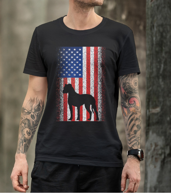 American Flag With Boxer Dog Silhouette For Patriotic Dog Lovers T-Shirt