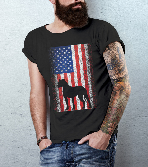American Flag With Boxer Dog Silhouette For Patriotic Dog Lovers T-Shirt